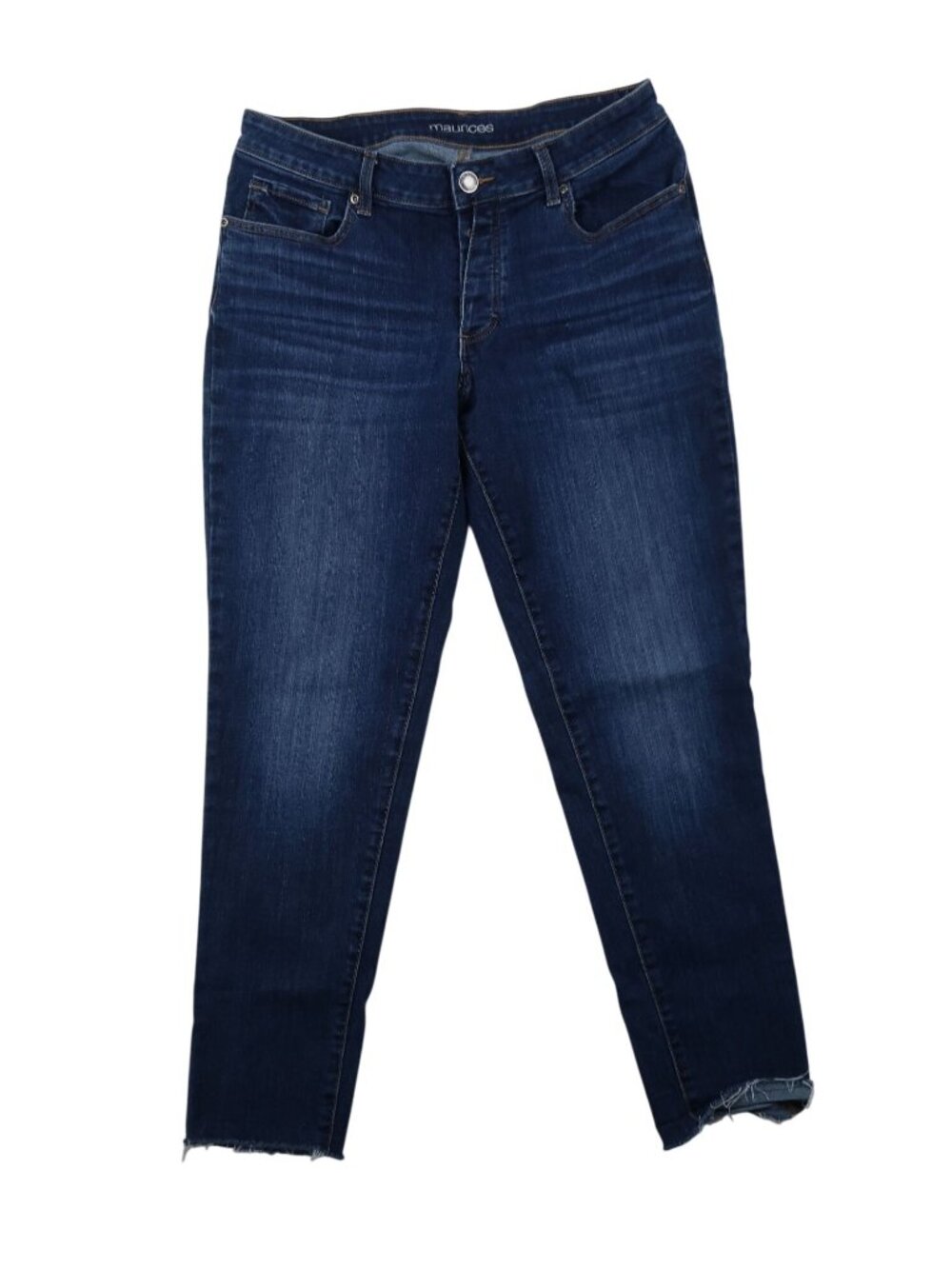 ✨3/$30 Maurices 14W Womens Dark Wash Frayed Hem Skinny Jeans Denim
